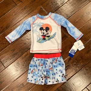 Disney Junior Mickey Mouse UPF 50+ Swim Trunks 2 Piece Set 12M NEW
